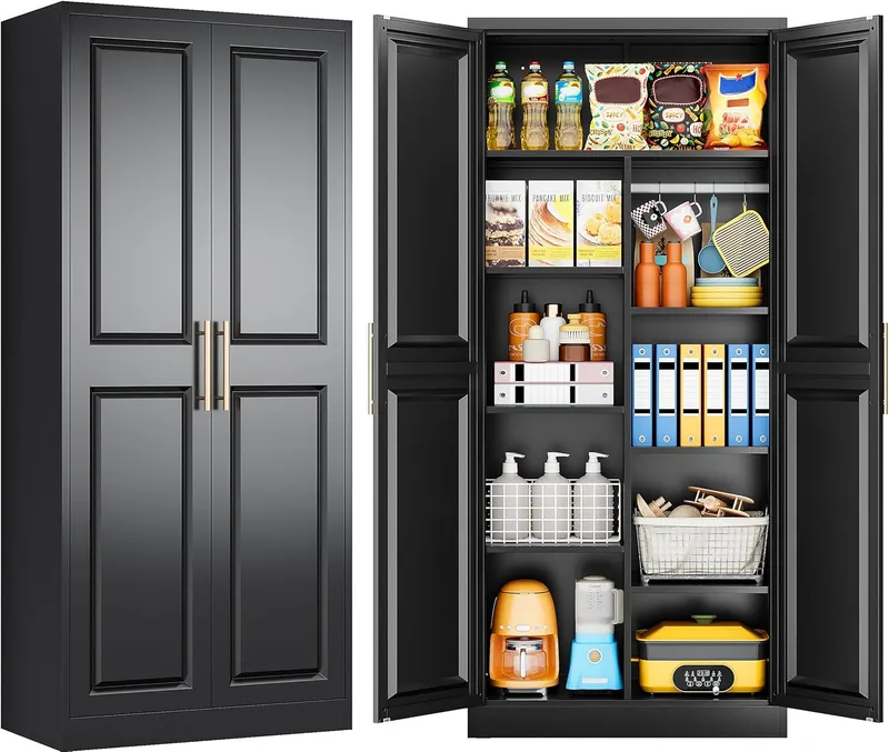 SISESOL 71Inch Tall Storage Cabinet with 9 Shelves and Hanging Rod