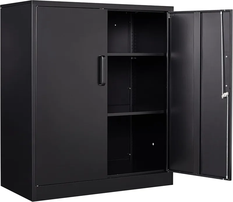 SISESOL Metal Storage Cabinet Locked Steel Cabinet with 2 Adjustable Shelves