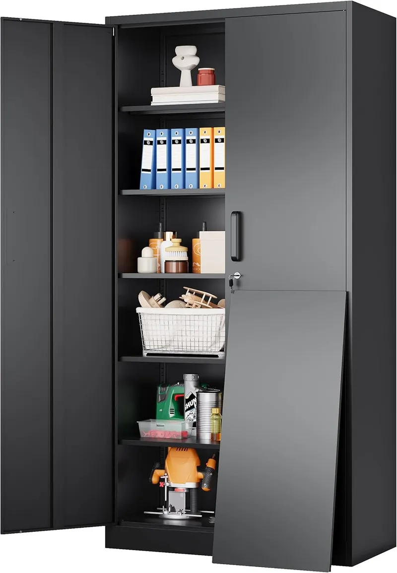 SISESOL Wide & Deep Metal Storage Cabinet with 2 Doors and 6 Shelves